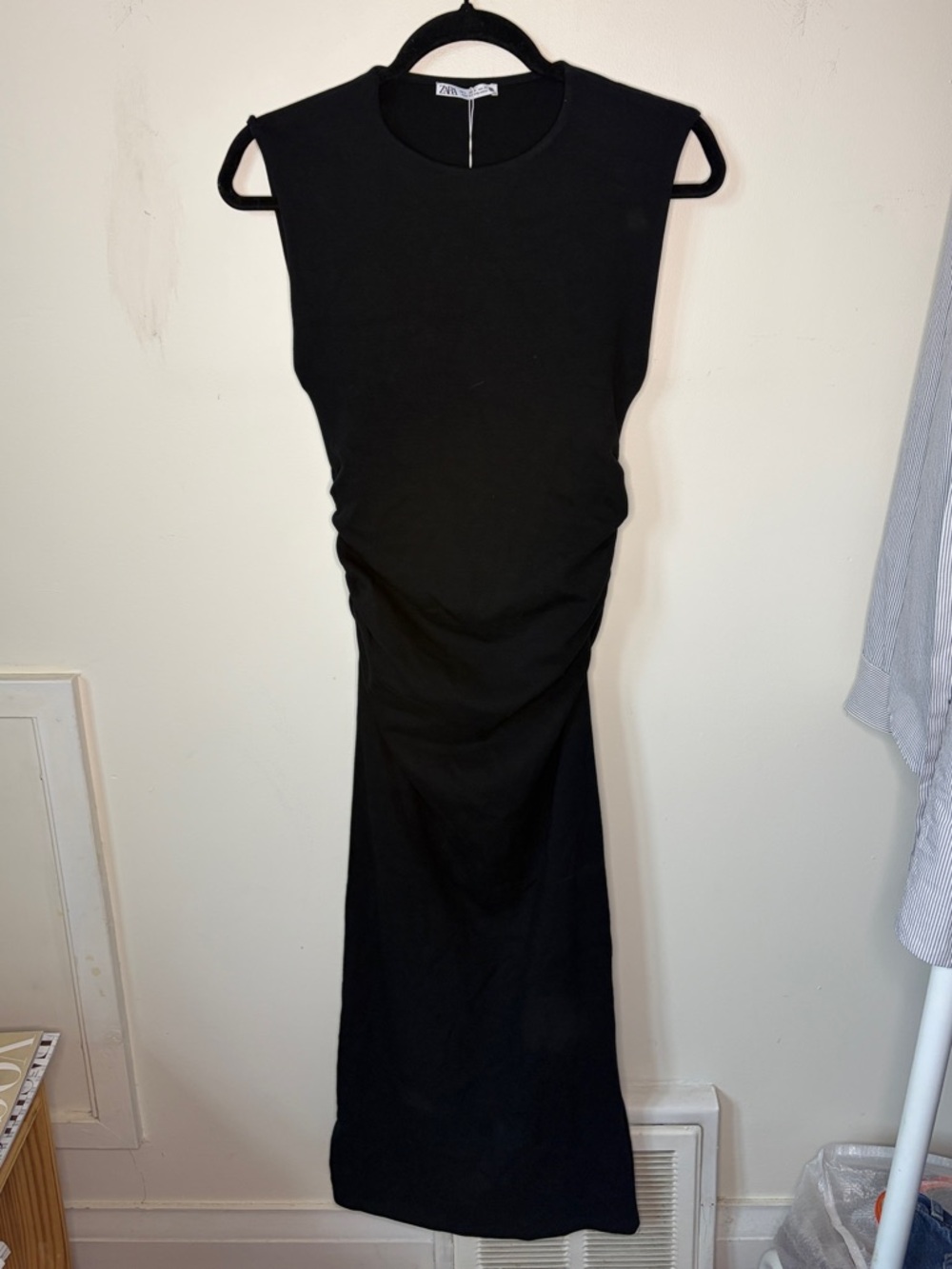 Zara Black Sleeveless Midi Dress with Subtle Ruching
